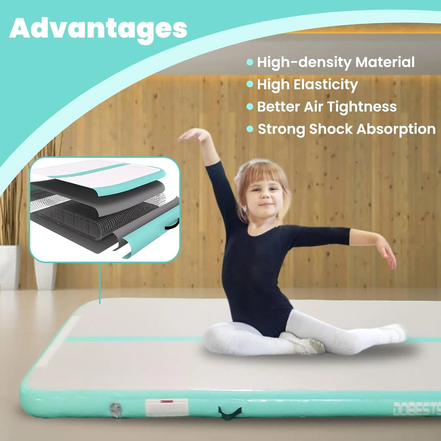 DOBESTS Inflatable Gymnastics Mat Air Track Tumbling Mats 6.6ft 10ft 13ft 16ft 20ft 4/8 Inch Thick Air Mat Tumble Track Air Barrel Gymnastics Roller Back Handspring Trainer