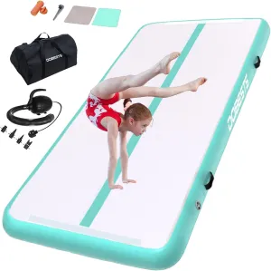 DOBESTS Inflatable Gymnastics Mat Air Track Tumbling Mats 6.6ft 10ft 13ft 16ft 20ft 4/8 Inch Thick Air Mat Tumble Track Air Barrel Gymnastics Roller Back Handspring Trainer