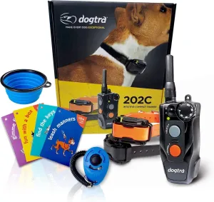 Dogtra 202C Two Dog Remote Training Collar - 1/2 Mile Range, Rechargeable, Waterproof - Plus 1 iClick Training Card, Jestik Click Trainer - Value Bundle