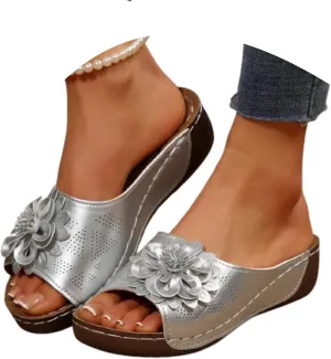 Dress Sandals for Women 2025 Comfortable Flower Sandals for Women Orthopedic Summer Beach Platform Leather Wedge Arch Support