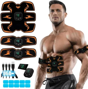 Electronic Muscle Stimulator, Abs Stimulator, EMS Abdominal Muscle Stimulator,Muscle Trainer,USB Rechargeable Gear for Abdomen/Arm/Leg, Ab Stimulator Equipment for Men Women,8 pcs Free Gel Pads