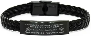 Elevator Installer Braided Leather Bracelet, If at first you don't succeed, try doing what your athletic trainer told you to do the first time., Laser Engraved, Stainless Steel Wristband