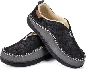 EverFoams Men's Moccasin Slippers Memory Foam Indoor/Outdoor Warm Suede House Shoes with Fuzzy Sherpa Lining