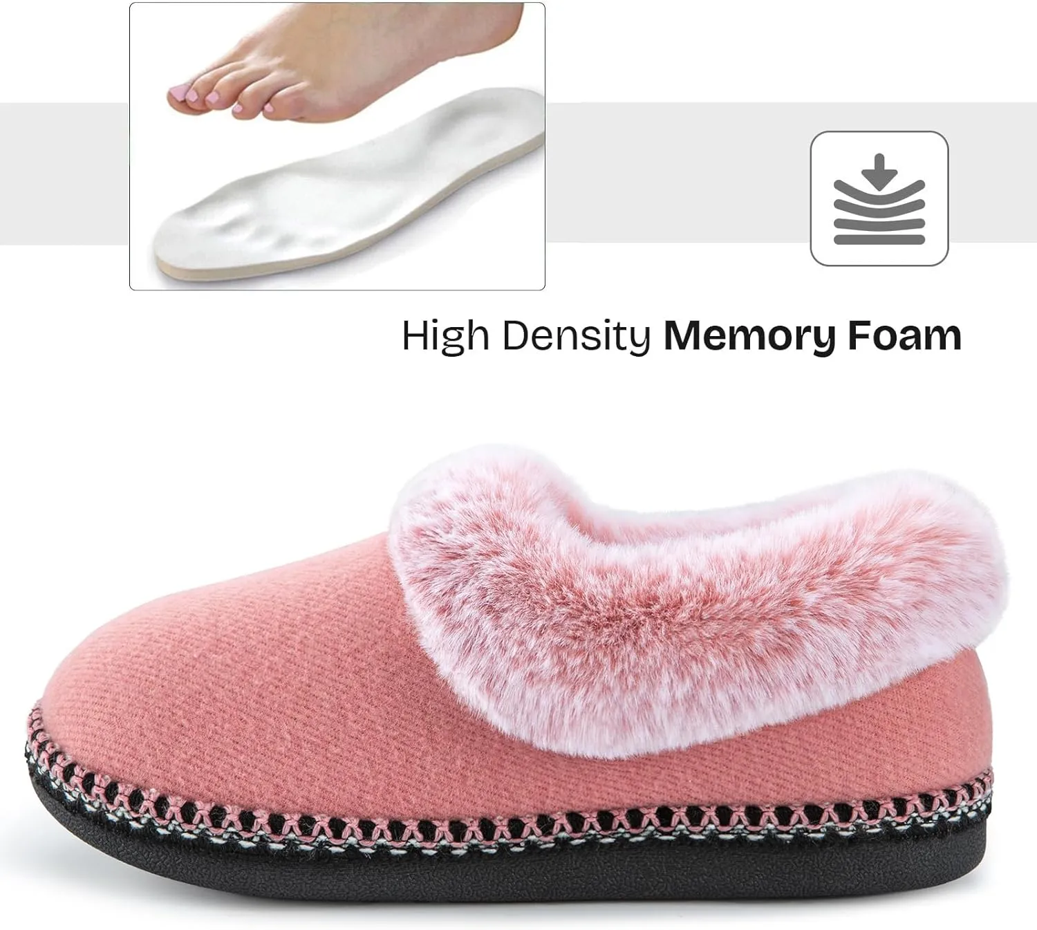 EverFoams Women's Bootie Slippers Warm Soft Comfy Memory Foam Non-slip Indoor House Shoes with Fluffy Collar