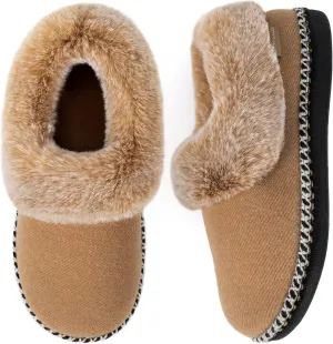 EverFoams Women's Bootie Slippers Warm Soft Comfy Memory Foam Non-slip Indoor House Shoes with Fluffy Collar