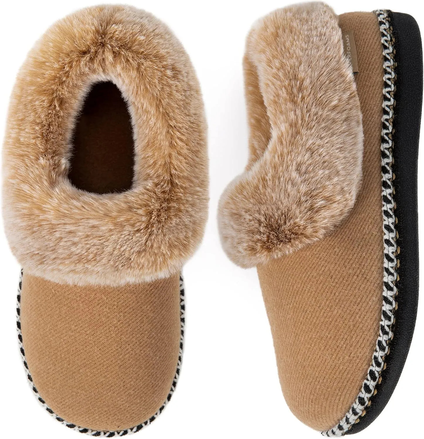 EverFoams Women's Bootie Slippers Warm Soft Comfy Memory Foam Non-slip Indoor House Shoes with Fluffy Collar