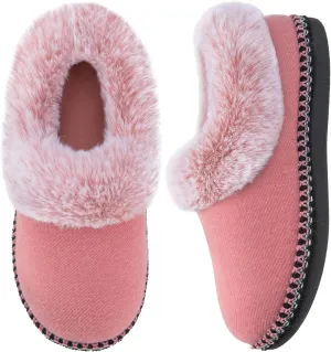 EverFoams Women's Bootie Slippers Warm Soft Comfy Memory Foam Non-slip Indoor House Shoes with Fluffy Collar