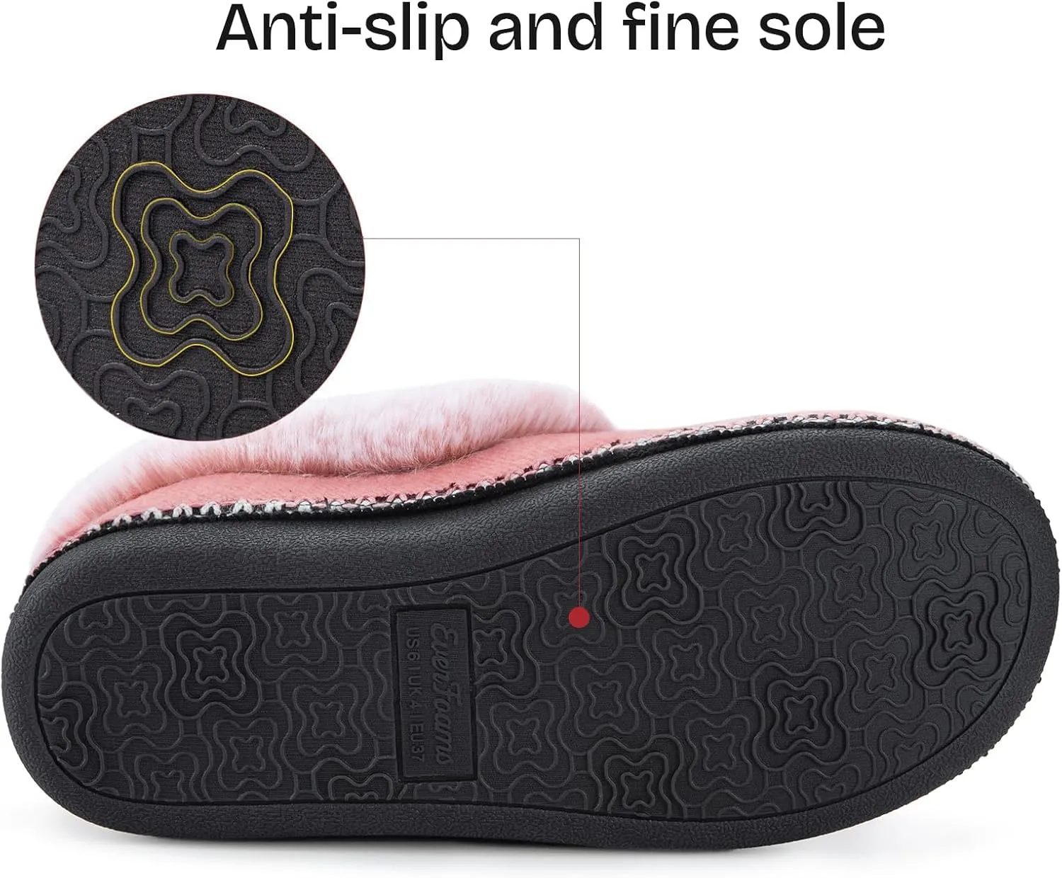 EverFoams Women's Bootie Slippers Warm Soft Comfy Memory Foam Non-slip Indoor House Shoes with Fluffy Collar