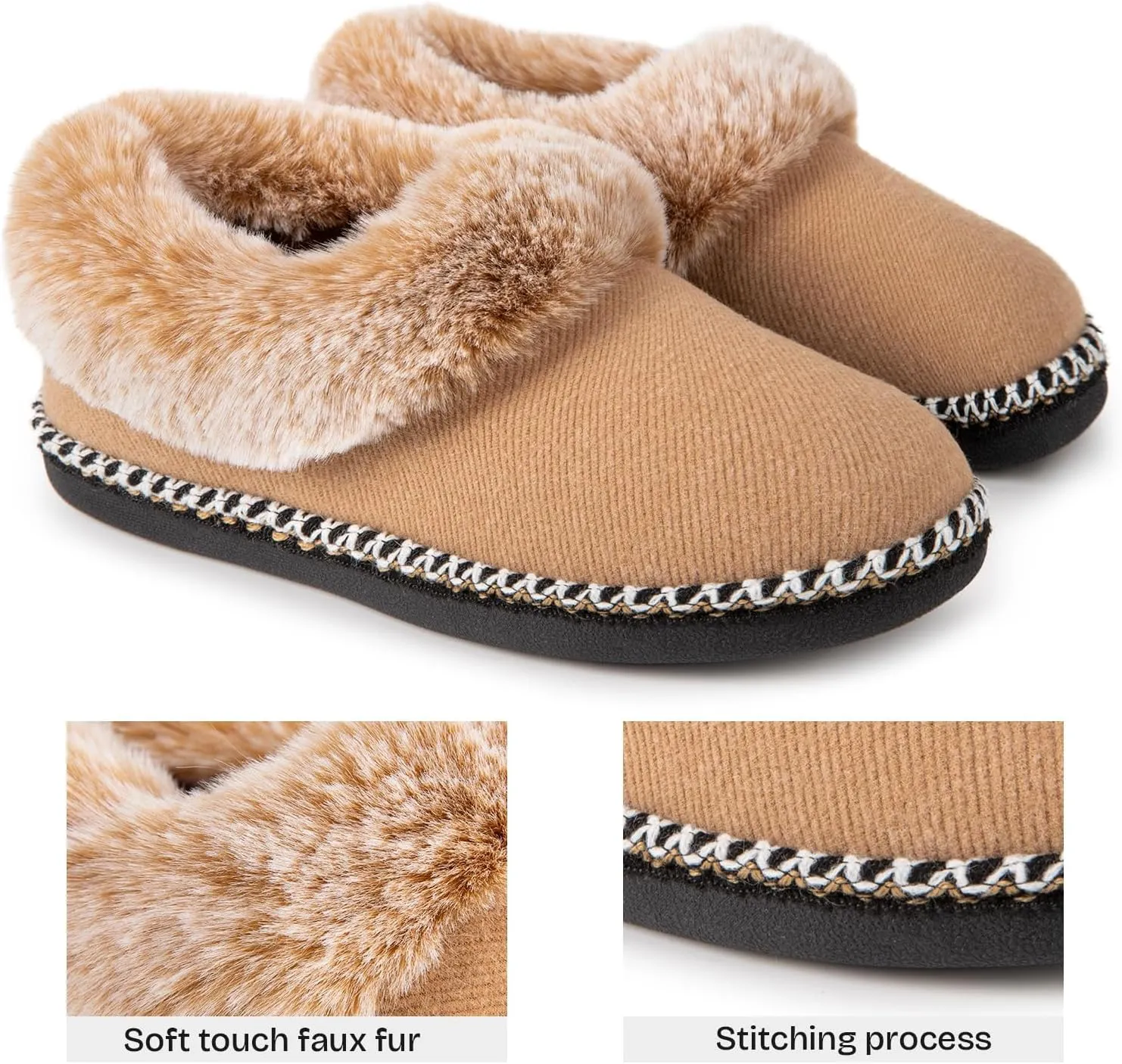 EverFoams Women's Bootie Slippers Warm Soft Comfy Memory Foam Non-slip Indoor House Shoes with Fluffy Collar