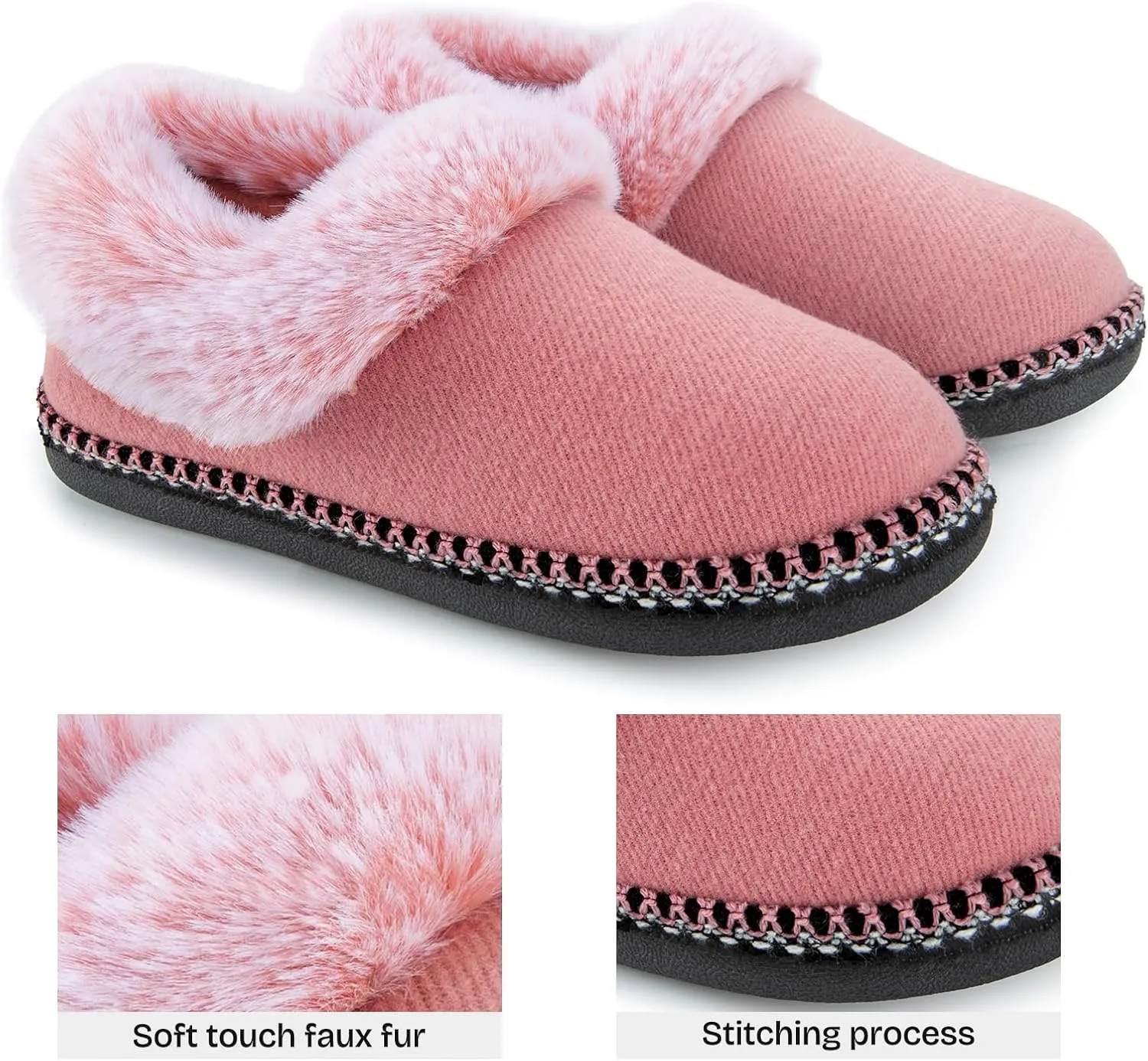 EverFoams Women's Bootie Slippers Warm Soft Comfy Memory Foam Non-slip Indoor House Shoes with Fluffy Collar