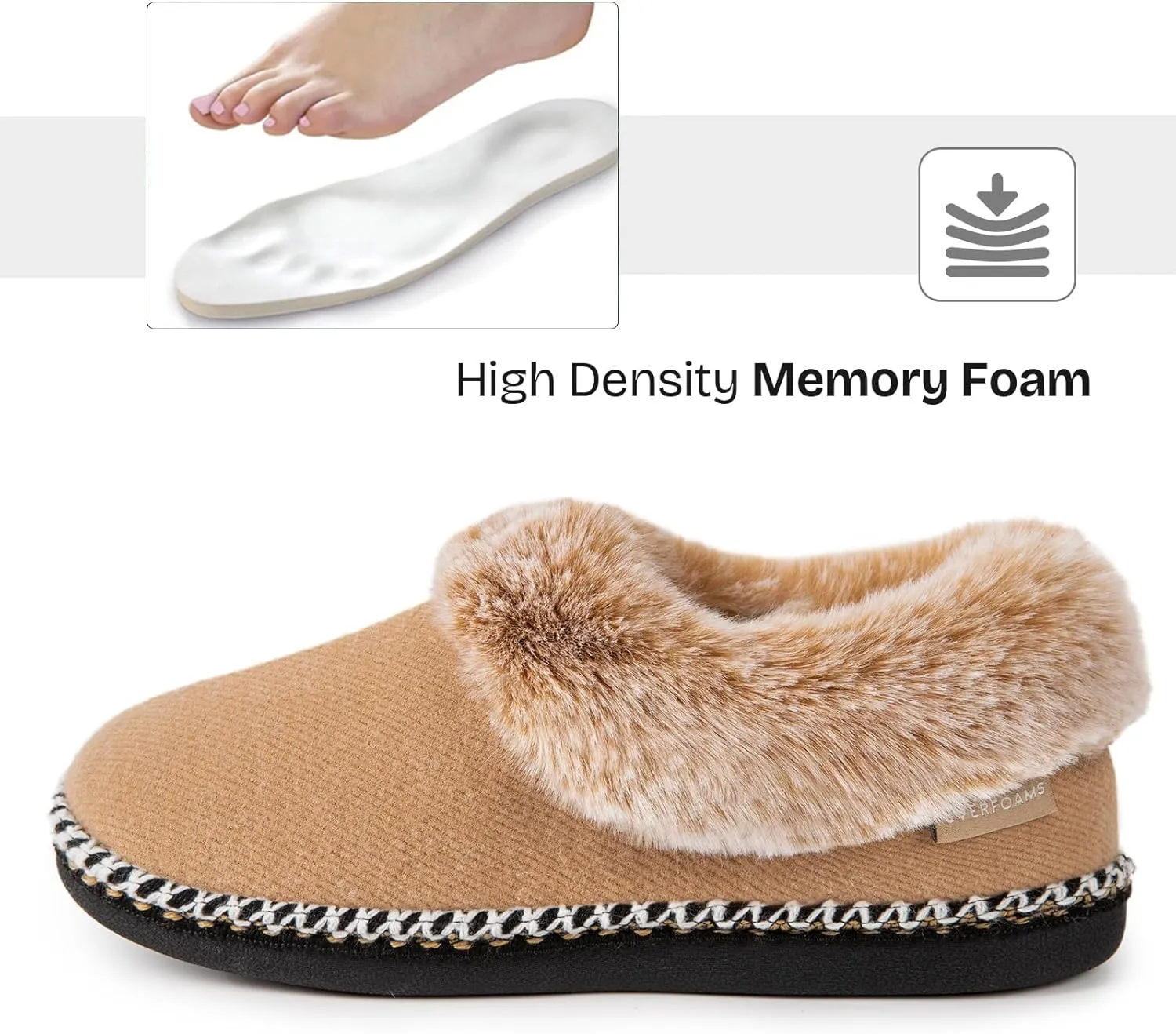 EverFoams Women's Bootie Slippers Warm Soft Comfy Memory Foam Non-slip Indoor House Shoes with Fluffy Collar