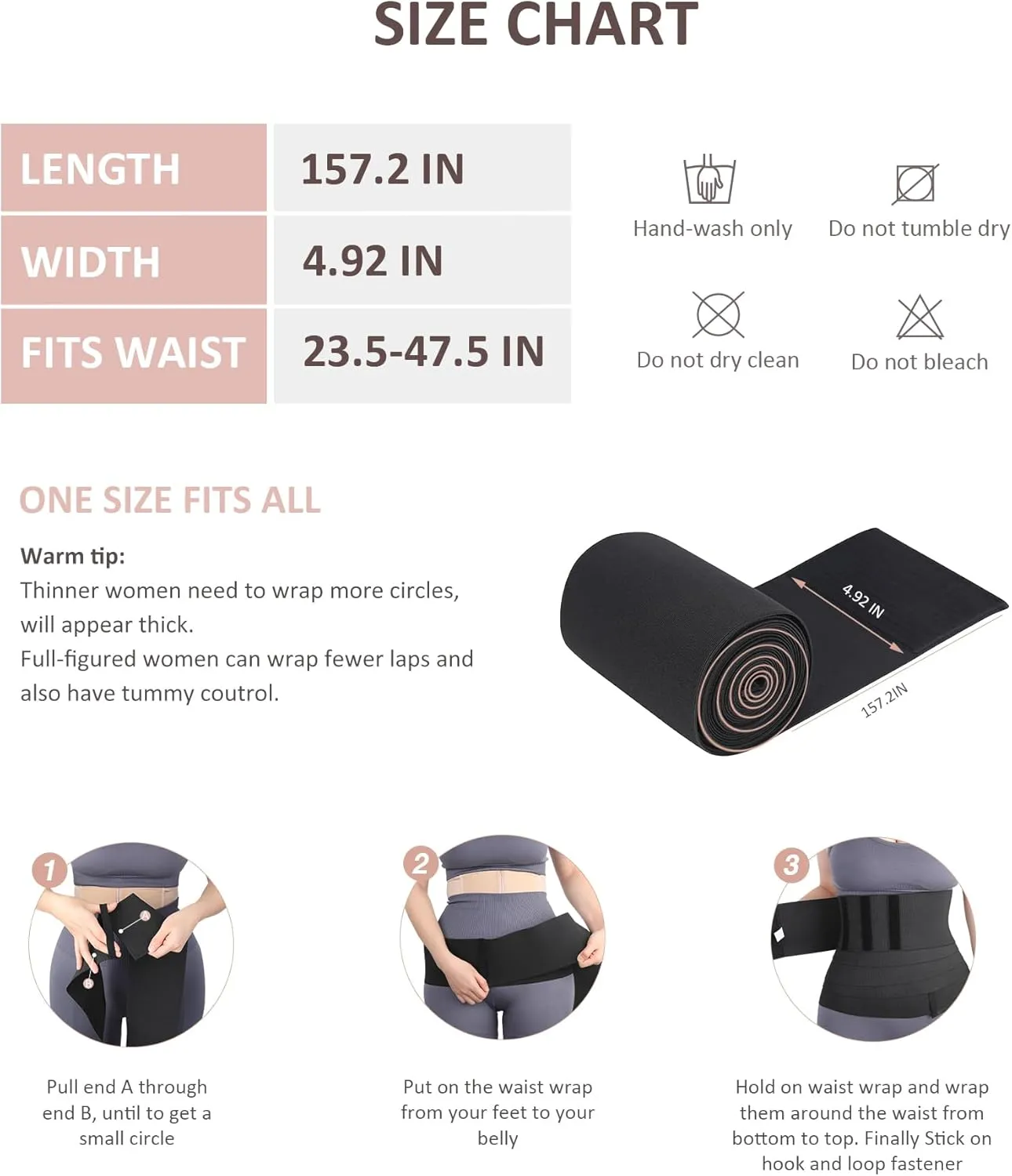 FeelinGirl Waist Trainer for Women Trimmer Belt Waist Cincher Tummy Wrap Plus Size Snatch Me Up Bandage Body Shaper
