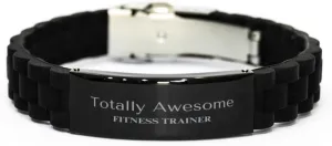 Fitness Trainer Black Glidelock Clasp Bracelet - Totally Awesome Engraved Gifts for Workout Motivation and Confidence - Perfect for Birthday, Christmas, Graduation