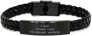 Fitness Trainer Braided Leather Bracelet - Uniquely Engraved Confidence for Graduation and Fitness Enthusiasts