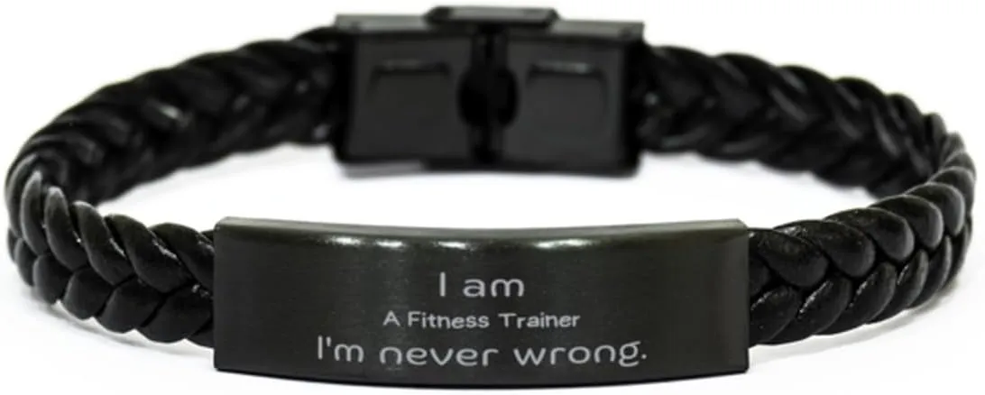 Fitness Trainer Braided Leather Bracelet - Uniquely Engraved Confidence for Graduation and Fitness Enthusiasts