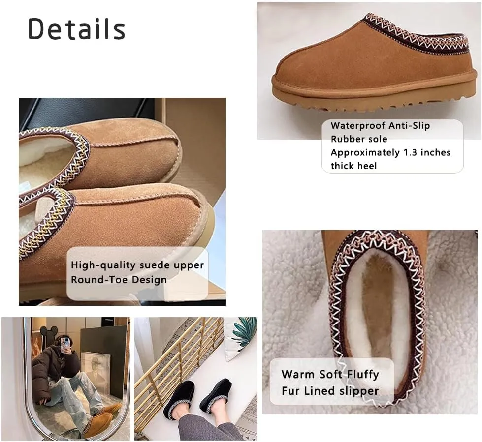 Fleece Lined Women's Mini Ankle Boot Slippers - Classic Snow Boots with Anti-Slip Platforms for Indoor & Outdoor Use