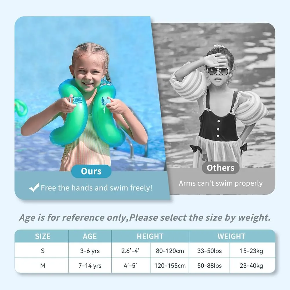 Floaties Swim Vest for Child, Portable Inflatable Pool Floats Swimming Ring with Adjustable Safety Buckle, Safety Swim Arm Bands with Double Surround Air Bag, Durable Float Tube for Kids