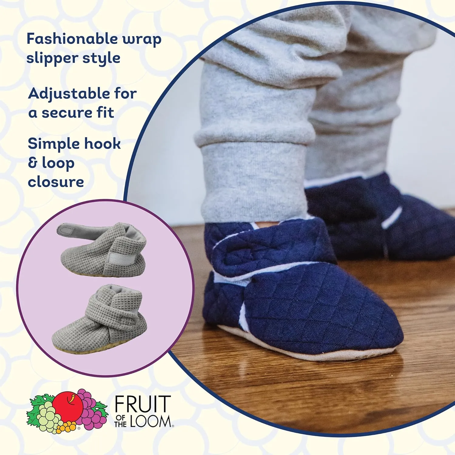 Fruit of the Loom Cozy Thermal Wrap Booties with Non-Skids for Baby Girls, Boys, Unisex