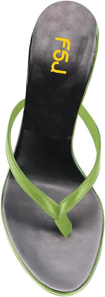 FSJ Women Fashion Thong Flip Flops Stiletto High Heels Slip On Almond Toe Casual Sandals Summer Beach Dressy Slipper Comfy Shoes