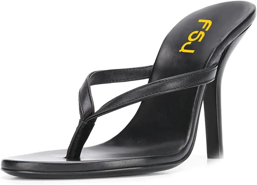 FSJ Women Fashion Thong Flip Flops Stiletto High Heels Slip On Almond Toe Casual Sandals Summer Beach Dressy Slipper Comfy Shoes