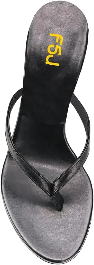 FSJ Women Fashion Thong Flip Flops Stiletto High Heels Slip On Almond Toe Casual Sandals Summer Beach Dressy Slipper Comfy Shoes