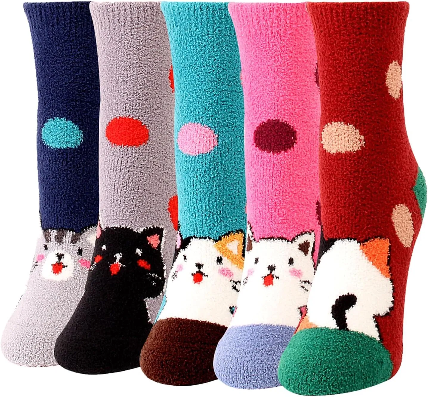 Fun Cute Dog Cat Fuzzy Socks for Women Adults Girls Winter Fluffy Soft Warm Cozy Slipper Socks Christmas Holiday Gift