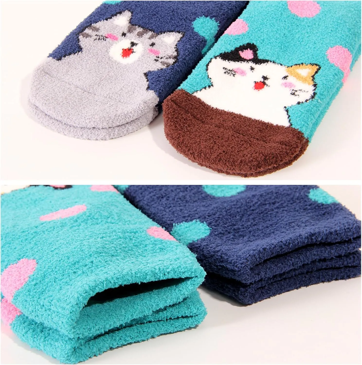 Fun Cute Dog Cat Fuzzy Socks for Women Adults Girls Winter Fluffy Soft Warm Cozy Slipper Socks Christmas Holiday Gift