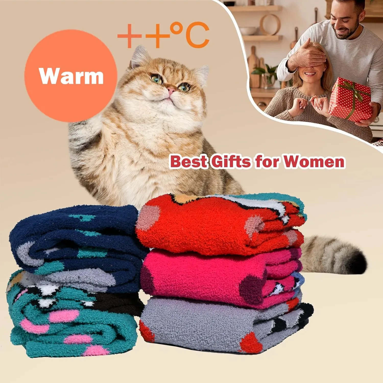 Fun Cute Dog Cat Fuzzy Socks for Women Adults Girls Winter Fluffy Soft Warm Cozy Slipper Socks Christmas Holiday Gift