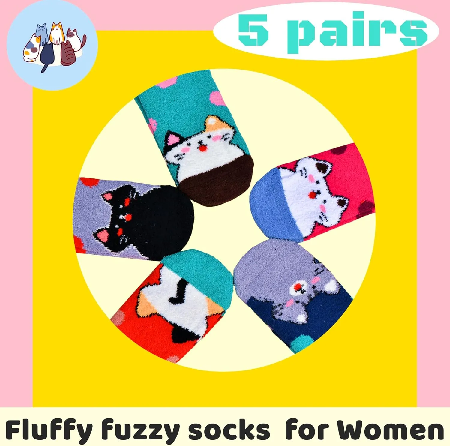 Fun Cute Dog Cat Fuzzy Socks for Women Adults Girls Winter Fluffy Soft Warm Cozy Slipper Socks Christmas Holiday Gift
