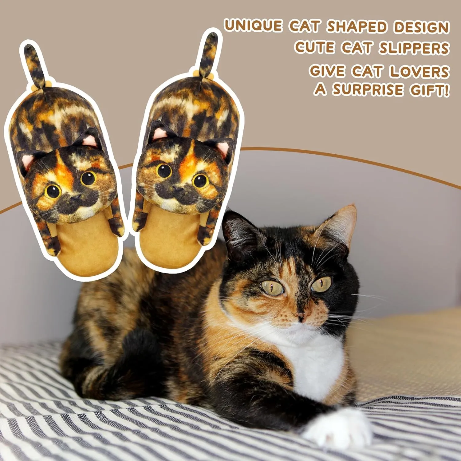 Funny Cat Slippers for Women,Fuzzy Animal Indoor House Shoes with Soft Memory Foam,Comfy Plush Warm Slip-on Slippers,Cat Gifts for Cat Lover