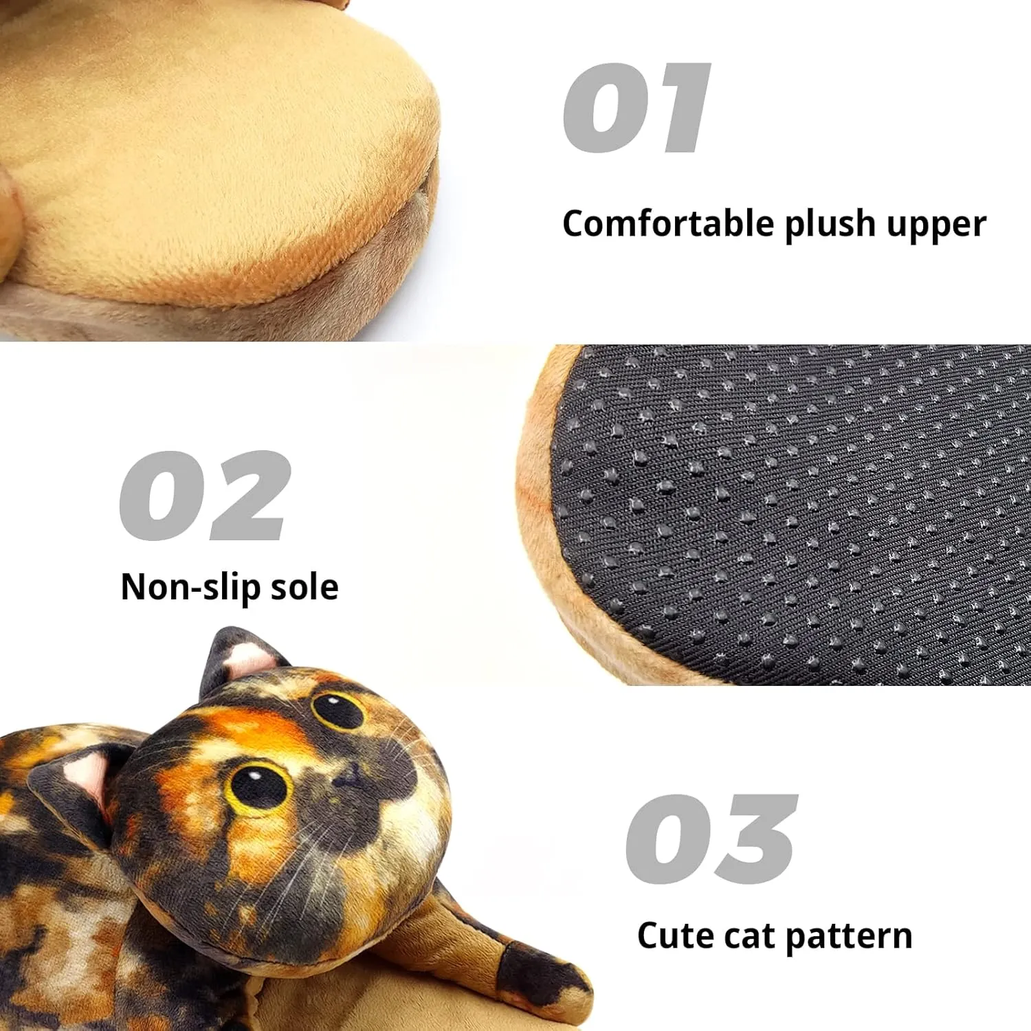 Funny Cat Slippers for Women,Fuzzy Animal Indoor House Shoes with Soft Memory Foam,Comfy Plush Warm Slip-on Slippers,Cat Gifts for Cat Lover