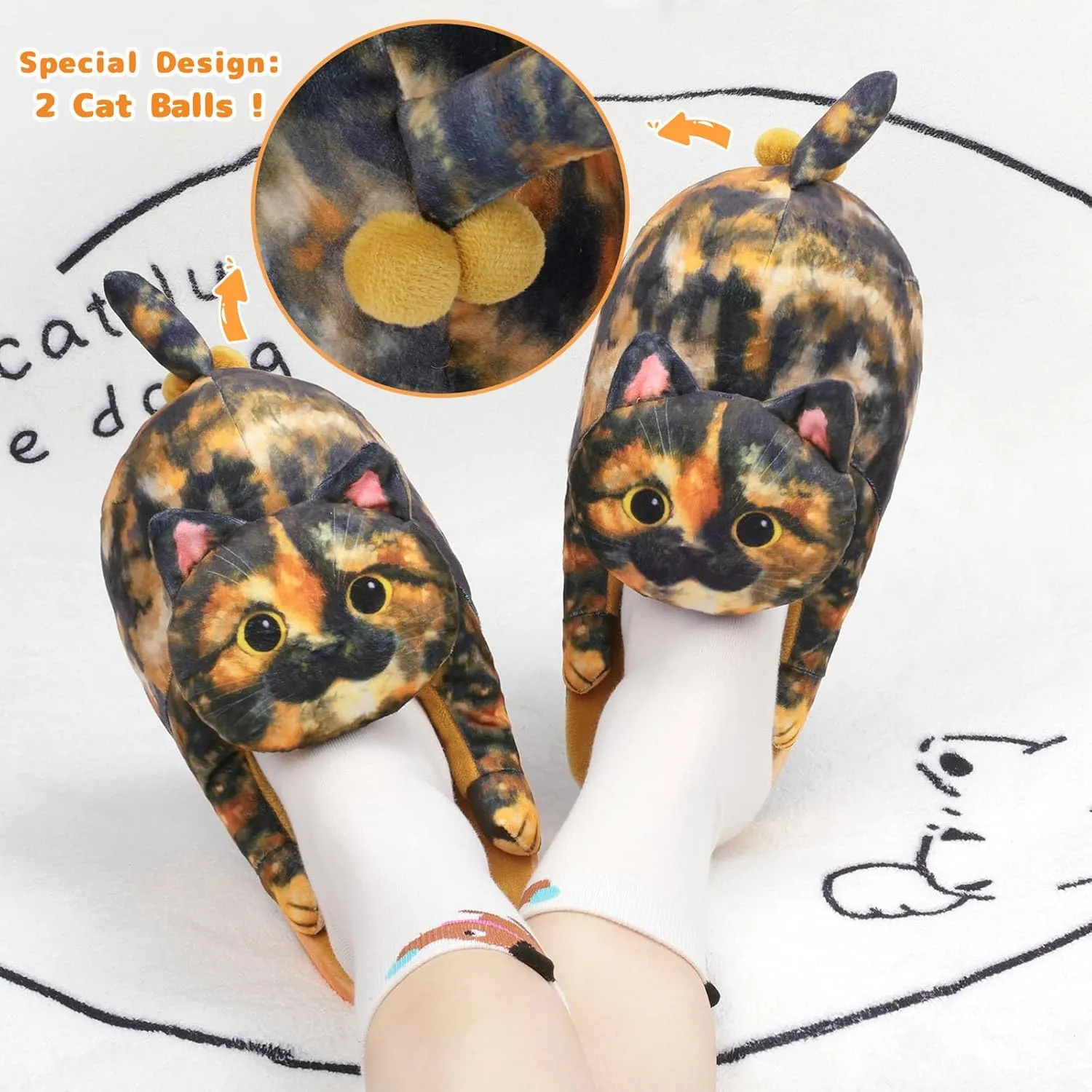 Funny Cat Slippers for Women,Fuzzy Animal Indoor House Shoes with Soft Memory Foam,Comfy Plush Warm Slip-on Slippers,Cat Gifts for Cat Lover