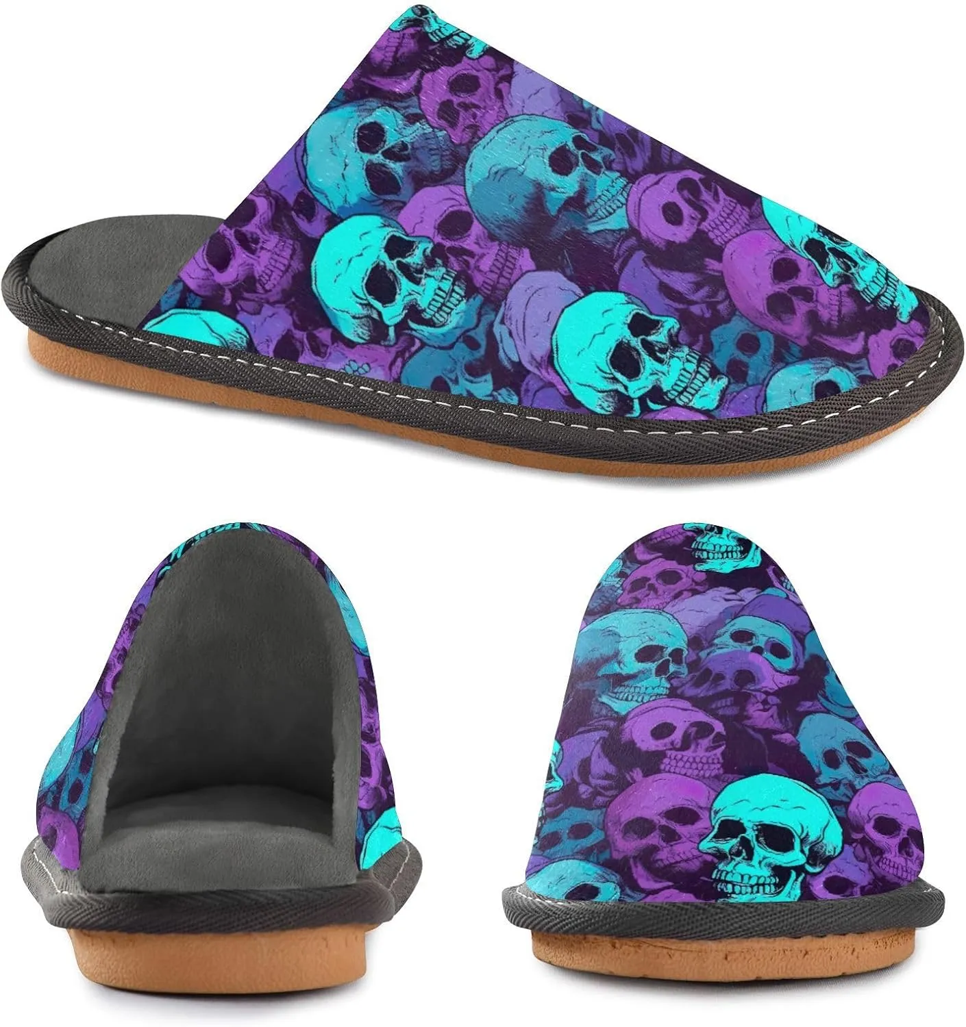 Fuzzy Slippers for Women Men Cozy Memory Foam Scuff Slippers Warm House Shoes Indoor/Outdoor
