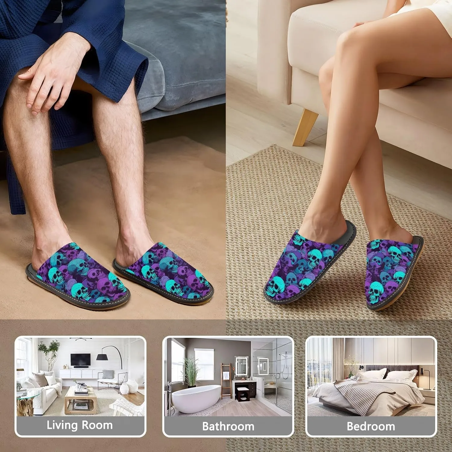 Fuzzy Slippers for Women Men Cozy Memory Foam Scuff Slippers Warm House Shoes Indoor/Outdoor