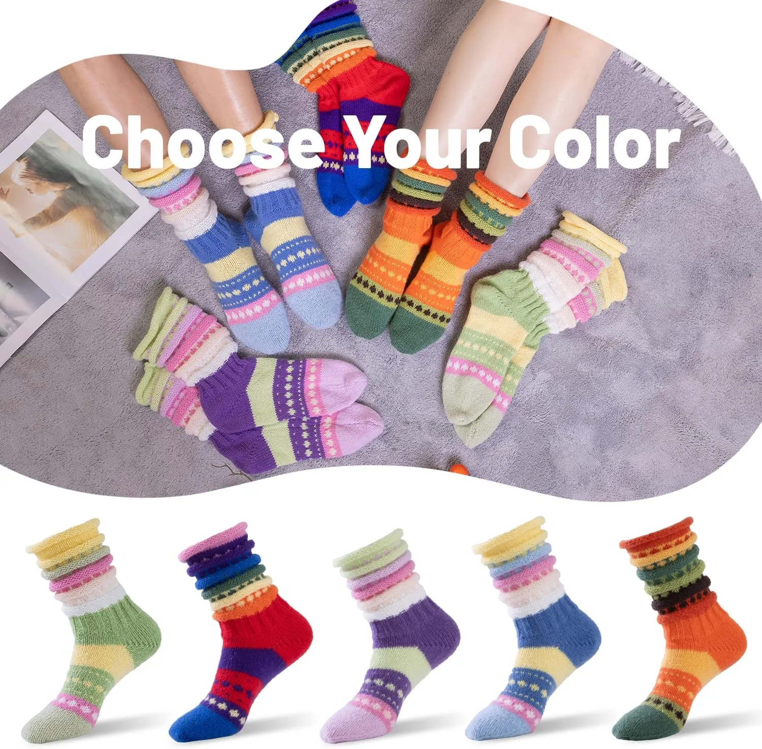 Fuzzy Slouch Socks for Women Novelty Knit Colorful Funny Bubble Sock Christmas Creative Winter Warm Home Slipper Sock