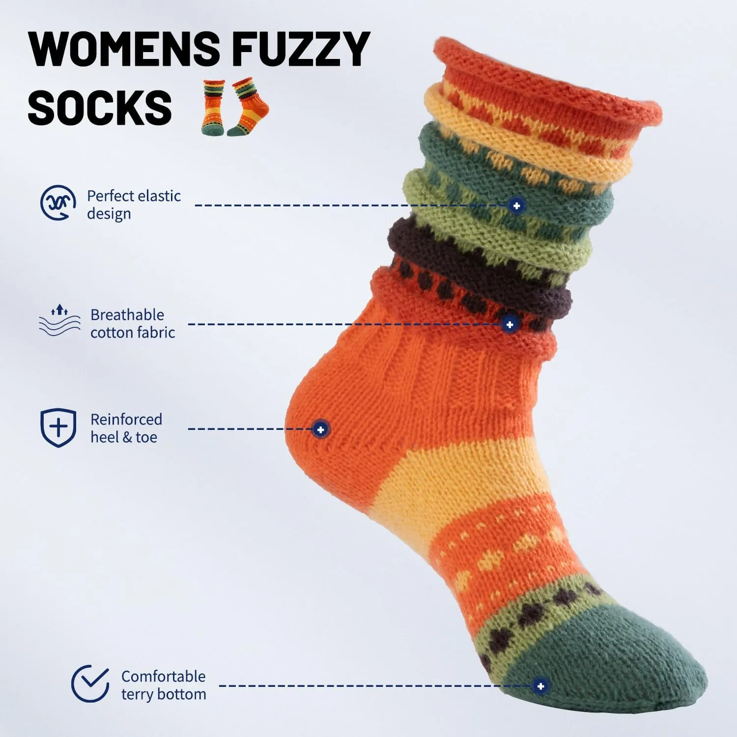 Fuzzy Slouch Socks for Women Novelty Knit Colorful Funny Bubble Sock Christmas Creative Winter Warm Home Slipper Sock