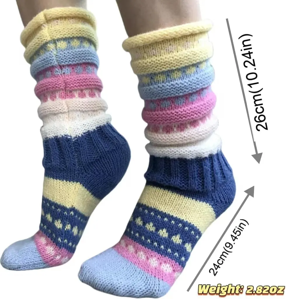 Fuzzy Slouch Socks for Women Novelty Knit Colorful Funny Bubble Sock Christmas Creative Winter Warm Home Slipper Sock