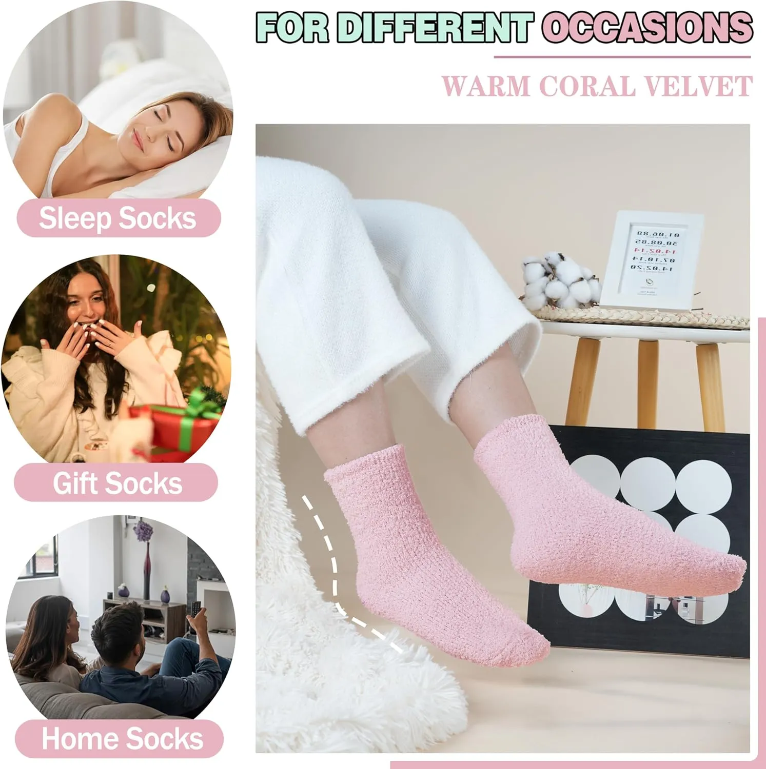 Fuzzy Socks Warm Fluffy Winter Cozy Thick Plush Slipper Sleep Comfy Crew Socks for Women & Men 5 Pairs
