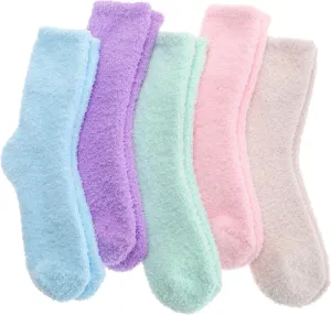 Fuzzy Socks Warm Fluffy Winter Cozy Thick Plush Slipper Sleep Comfy Crew Socks for Women & Men 5 Pairs