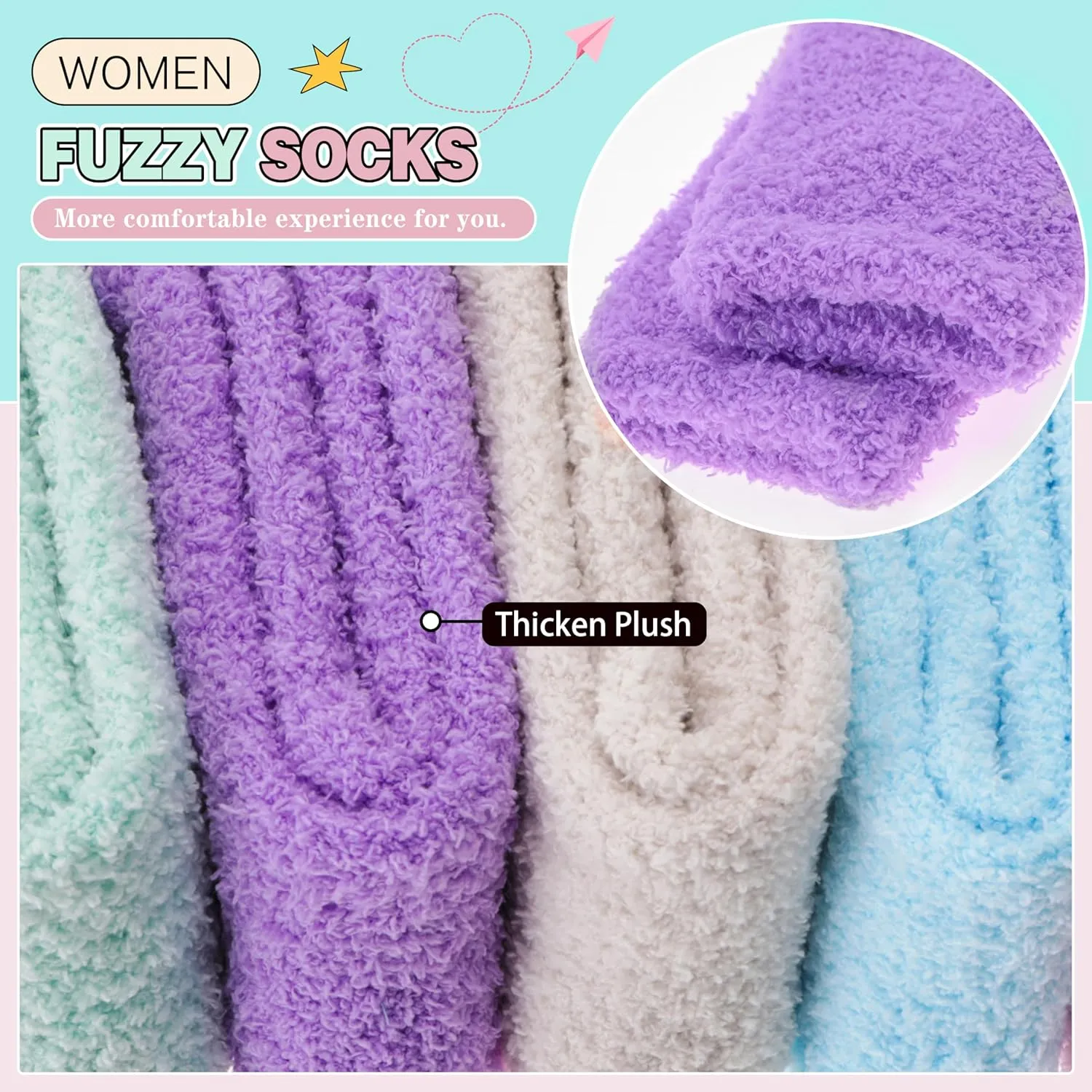 Fuzzy Socks Warm Fluffy Winter Cozy Thick Plush Slipper Sleep Comfy Crew Socks for Women & Men 5 Pairs