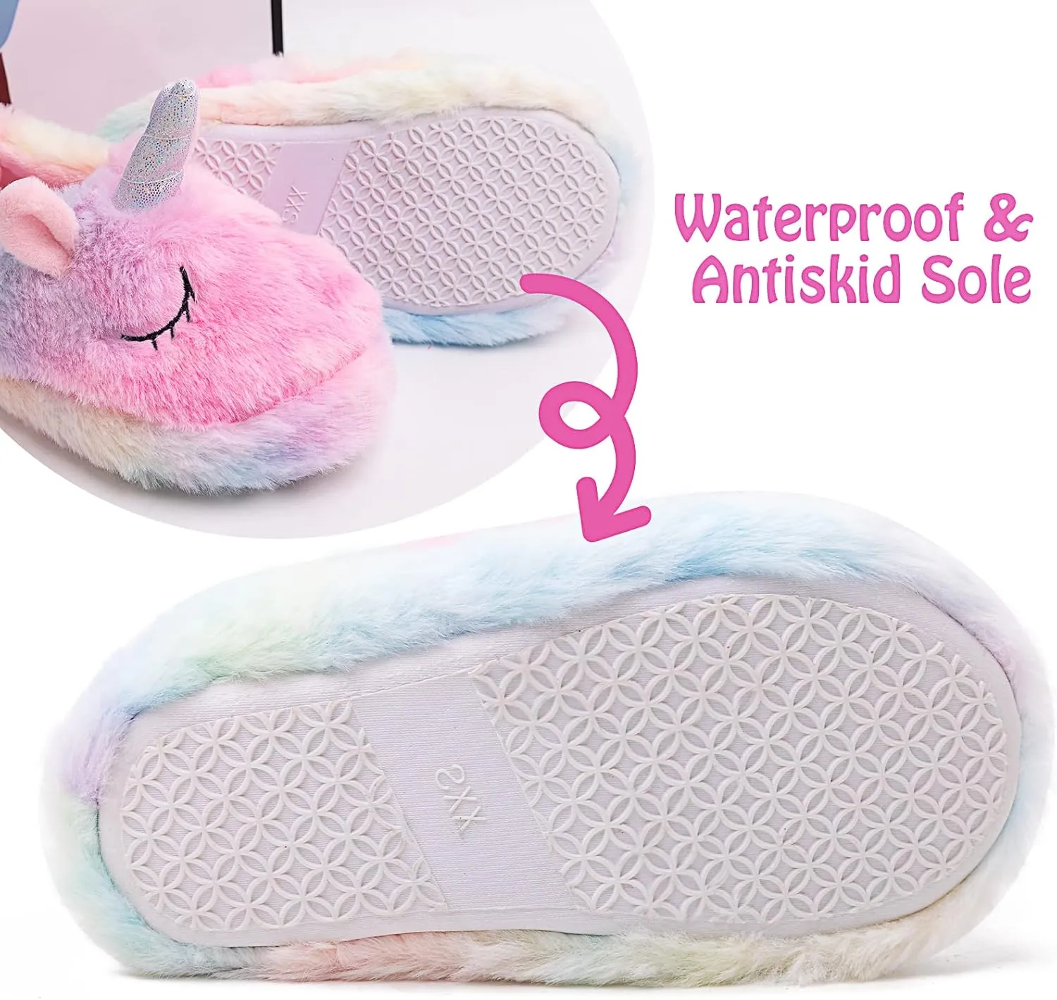 Girls Family Unicorn Slippers Cute Fluffy Anti-Slip Indoor Home Slippers Household Winter Warm Slippers