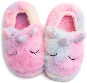 Girls Family Unicorn Slippers Cute Fluffy Anti-Slip Indoor Home Slippers Household Winter Warm Slippers
