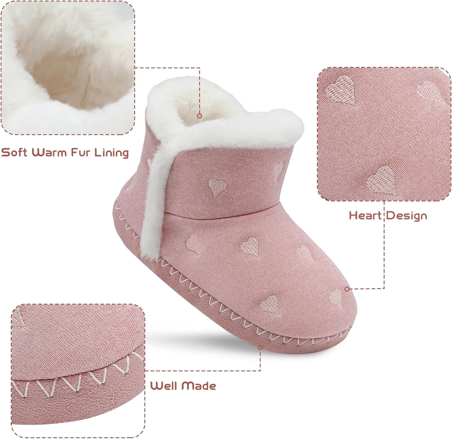 Girls Warm Winter Lightweight Boots slippers Comfy Durable Princess Ankle Boots for Big Kid
