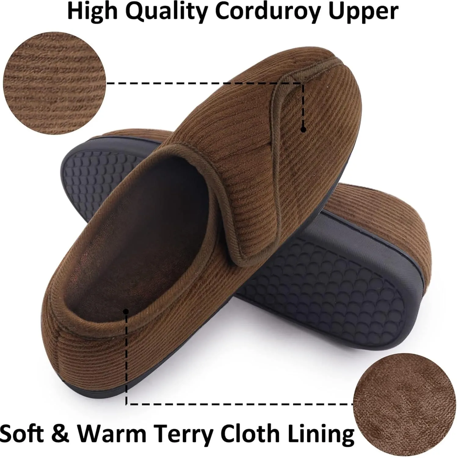 Git-up Diabetic Slippers Shoes for Men Arthritis Edema Adjustable Closure Toe Swollen Feet Slippers Memory Foam Comfy Bedroom House Indoor Outdoor Shoes…