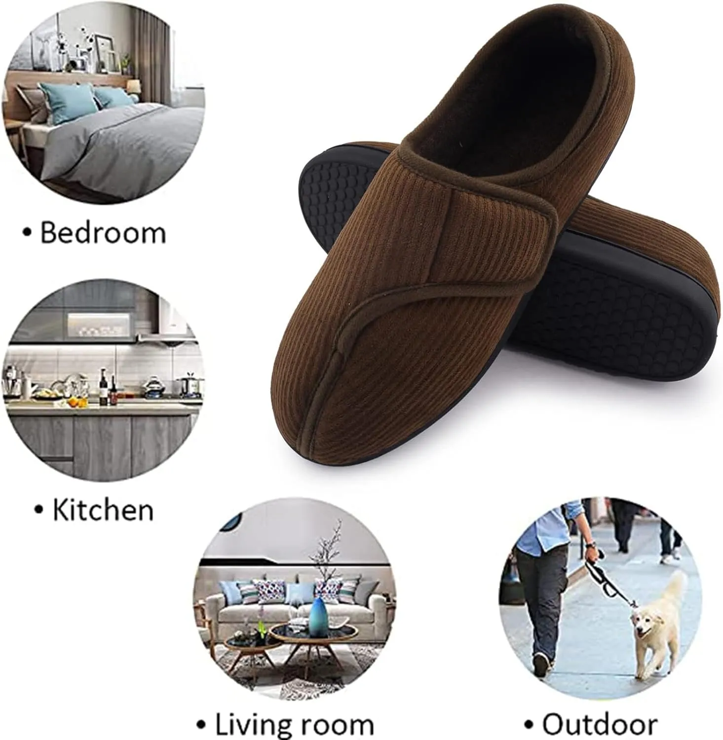 Git-up Diabetic Slippers Shoes for Men Arthritis Edema Adjustable Closure Toe Swollen Feet Slippers Memory Foam Comfy Bedroom House Indoor Outdoor Shoes…
