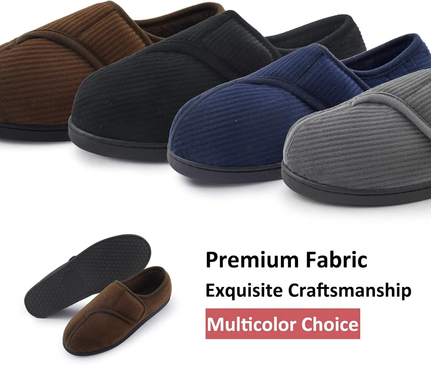 Git-up Diabetic Slippers Shoes for Men Arthritis Edema Adjustable Closure Toe Swollen Feet Slippers Memory Foam Comfy Bedroom House Indoor Outdoor Shoes…