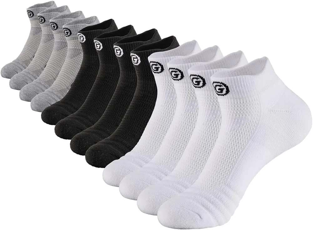 GLENMEARL 6 Pack Men's Ankle Socks, Sport Athletic Running Socks Cushion Padded Moisture Wicking Low Cut