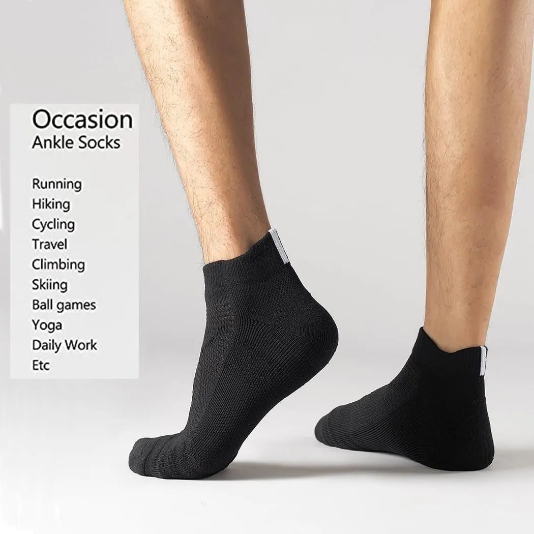 GLENMEARL 6 Pack Men's Ankle Socks, Sport Athletic Running Socks Cushion Padded Moisture Wicking Low Cut