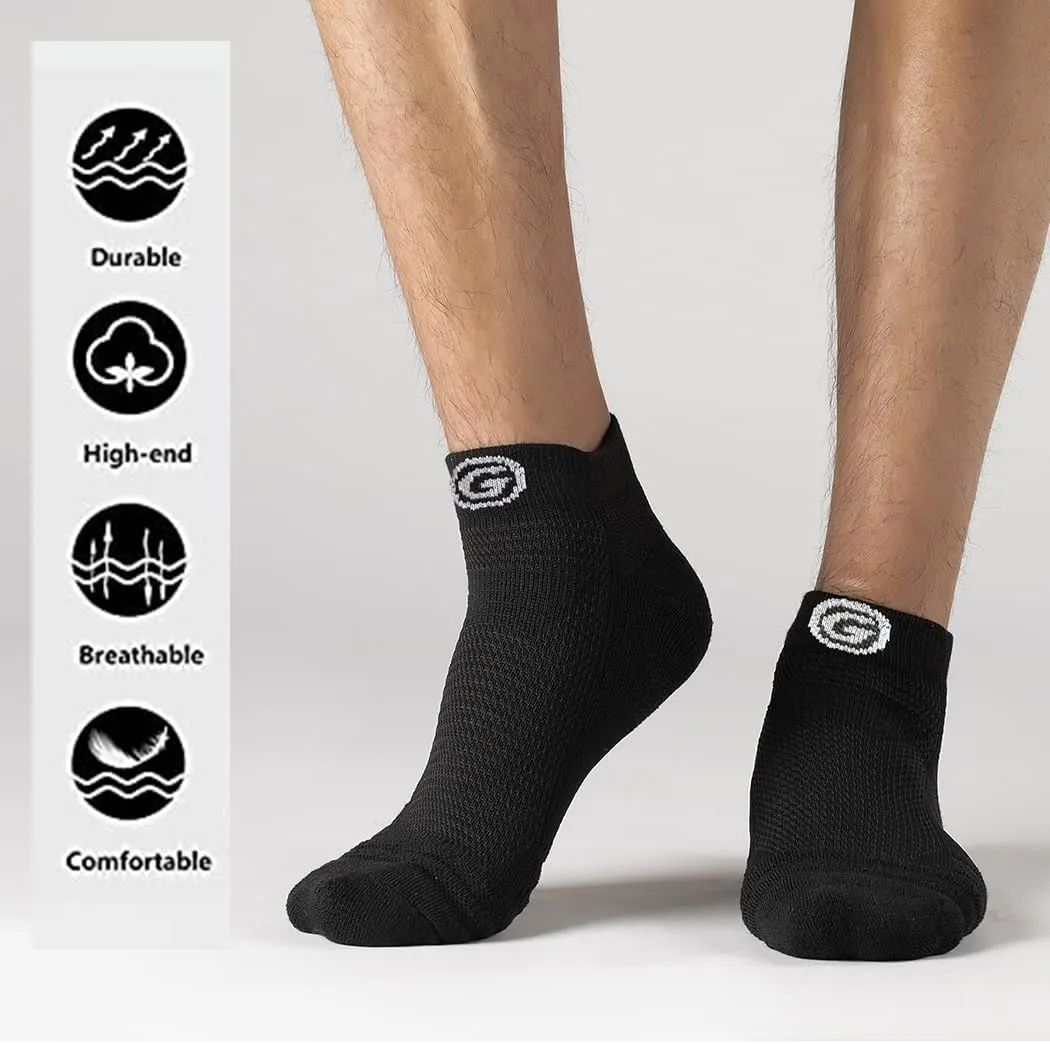 GLENMEARL 6 Pack Men's Ankle Socks, Sport Athletic Running Socks Cushion Padded Moisture Wicking Low Cut