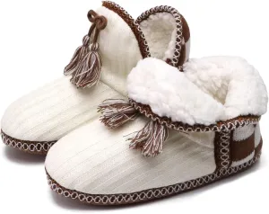 GPOS Women's Cashmere Knit House Slipper Booties Cotton Quilted Warm Indoor Ankle Boots